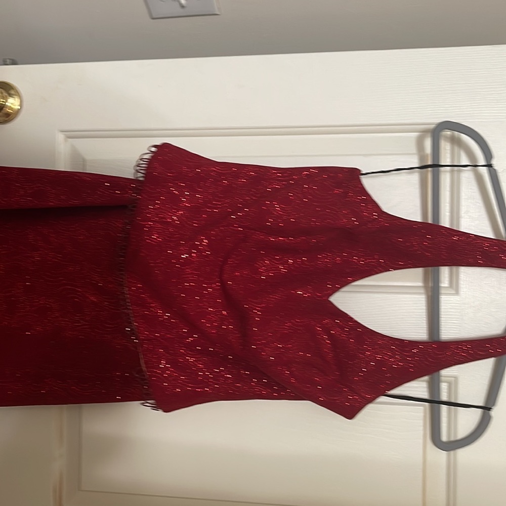 Dress Red floor length sequined evening, wedding or prom gown Christmas party - Picture 3 of 10